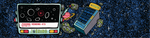 Vintage-style vending machine with space-themed design on a dark blue background